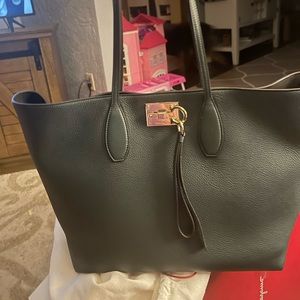 Salvatore Ferragamo Dark Green Tote with smaller cosmetic bag